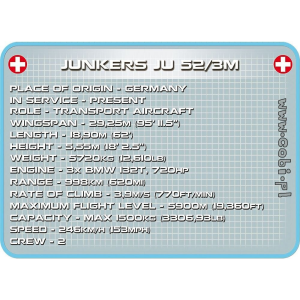 Cobi 5711 Junkers JU-52/3M pad Printed - no Stickers (Historical Collection - WWII - Planes)
