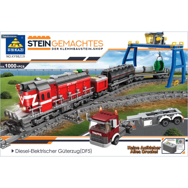 Kazi KY98219 Roter Diesel Güterzug mit Schienenkreis