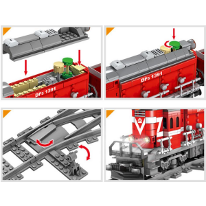 Kazi KY98219 Roter Diesel Güterzug mit Schienenkreis