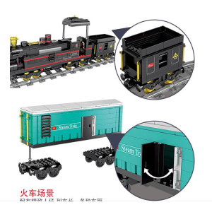 Kazi KY98226 Dampflokomotive mit Güterwaggons und Schienenkreis