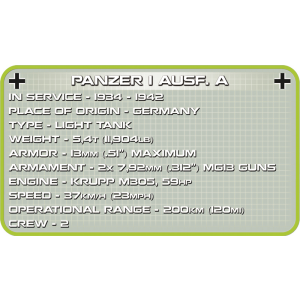 Cobi 2534 Panzer I Ausf. A  Pad printed - no Stickers (Historical Collection, WWII)