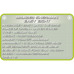 Cobi 2533 US-Panzer M4A3E8 Sherman Easy Eight - Pad Printed- (Historical Collection WWII)