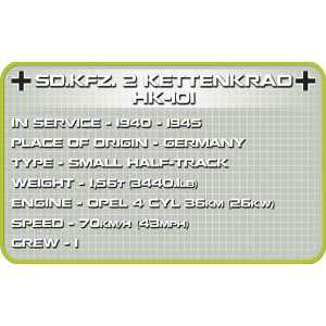 Cobi 2401 DAK  S.D.KFZ 2 Kettenkrad (Historical Collection WWII) Pad printed - no Stickers