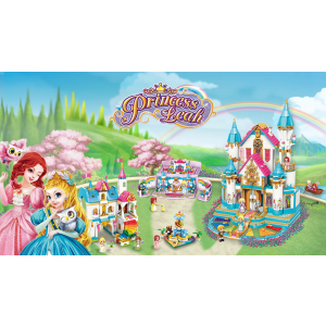 Qman 32011 Princess Leah 4 kleine Garten Sets: Springbrunnen, Schaukel, Thron, Pavillion