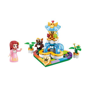 Qman 32011 Princess Leah 4 kleine Garten Sets: Springbrunnen, Schaukel, Thron, Pavillion