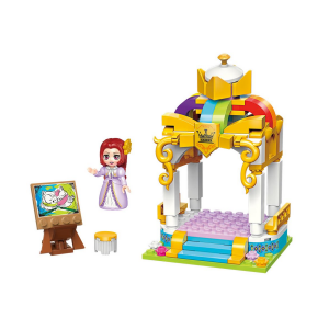 Qman 32011 Princess Leah 4 kleine Garten Sets: Springbrunnen, Schaukel, Thron, Pavillion