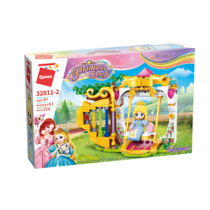Qman 32011 Princess Leah 4 kleine Garten Sets: Springbrunnen, Schaukel, Thron, Pavillion