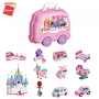 Qman 2905 Build n Learn rosa Fahrzeuge-Koffer Mädchen 690 Teile
