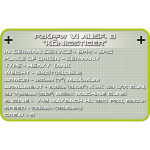 Cobi 2540 PzKpfW VI Ausf. B Königstiger Pad printed - no Stickers (Historical Collection, WWII)