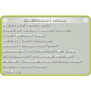 COBI 2708 Sherman M4A1  1:48 - pad printed -