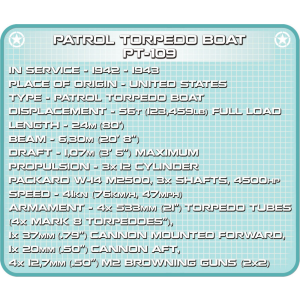 Cobi 4825 Patrol Torpedo Boat PT109  Pad printed - no Stickers