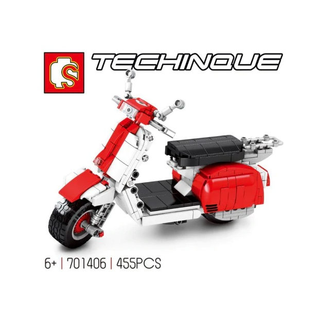 Sembo 701406 Italienischer Retro-Motorroller in Rot-Weiß